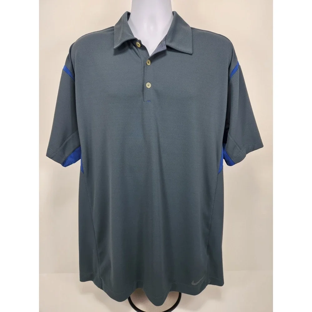 Nike Golf FitDry Men's‎ XL Polo Gray w/ Blue Accents Active Outdoors Links